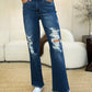 Judy Blue Mid Rise Distressed Raw Hem Jeans