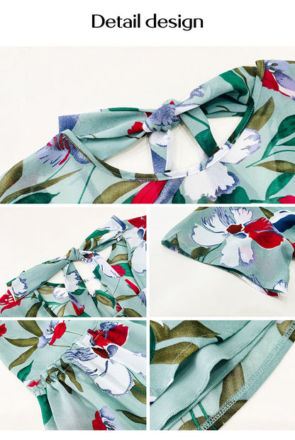 Floral Printed Tiered Tie-Back Mini Dress