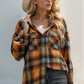 Drawstring Plaid Long Sleeve Hooded Shacket