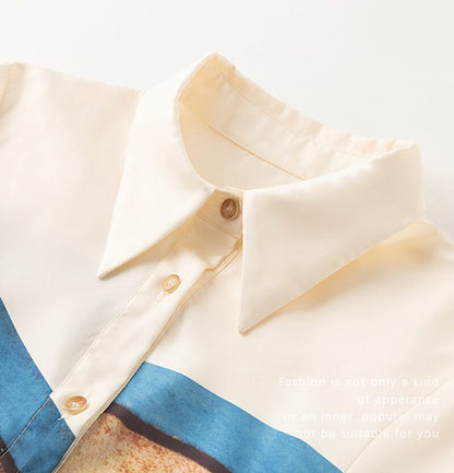 Printed Collared Neck Midi Shirt Dress