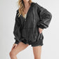 Exposed Seam Zip Up Drawstring Hooded Jacket