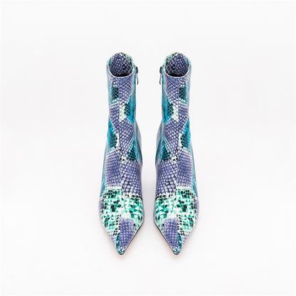 Snakeskin Pointed Toe Thin Heel Ankle-Boots