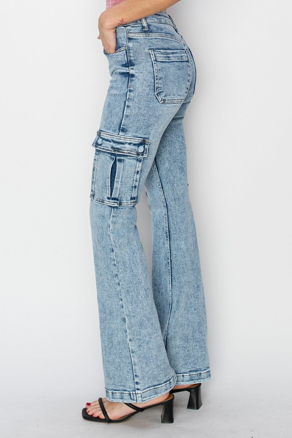 RISEN High Rise Cargo Flare Jeans