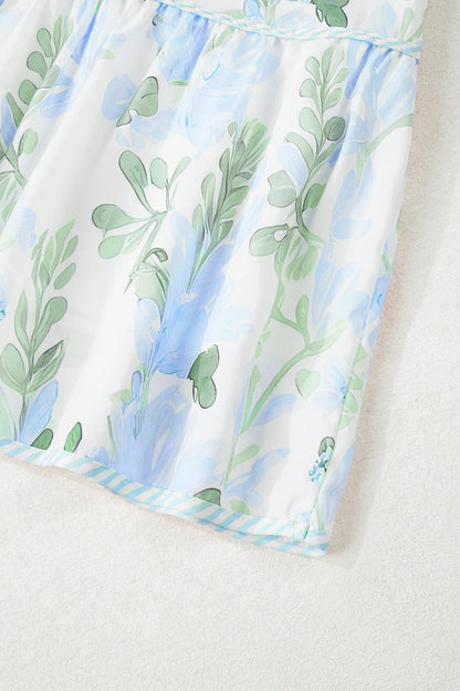 Floral Contrast Edge Layered Short Sleeve Mini Dress