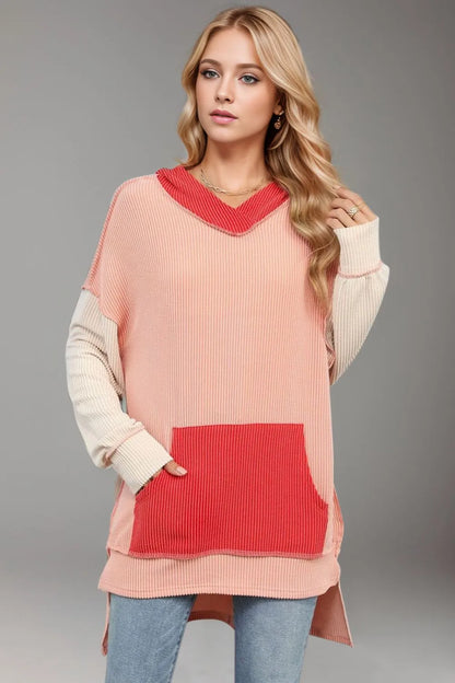 Contrast Hooded Long Sleeve Top