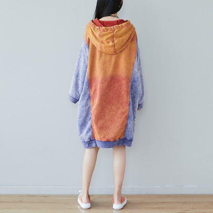 Contrast Cartoon Print Hooded Knitted Denim Dress