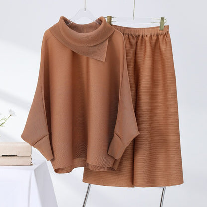Miyake Pleated Long Sleeve Top and  Wide Leg Pants Set