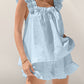 Ruffled Square Neck Top and Shorts Set