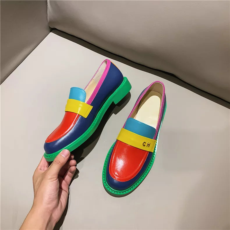 Color Block Round Toe Platform Loafers