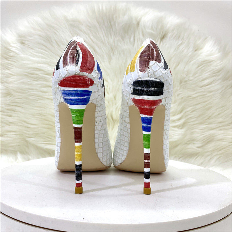 Paint Pattern Pointed Toe High Heels Shoes