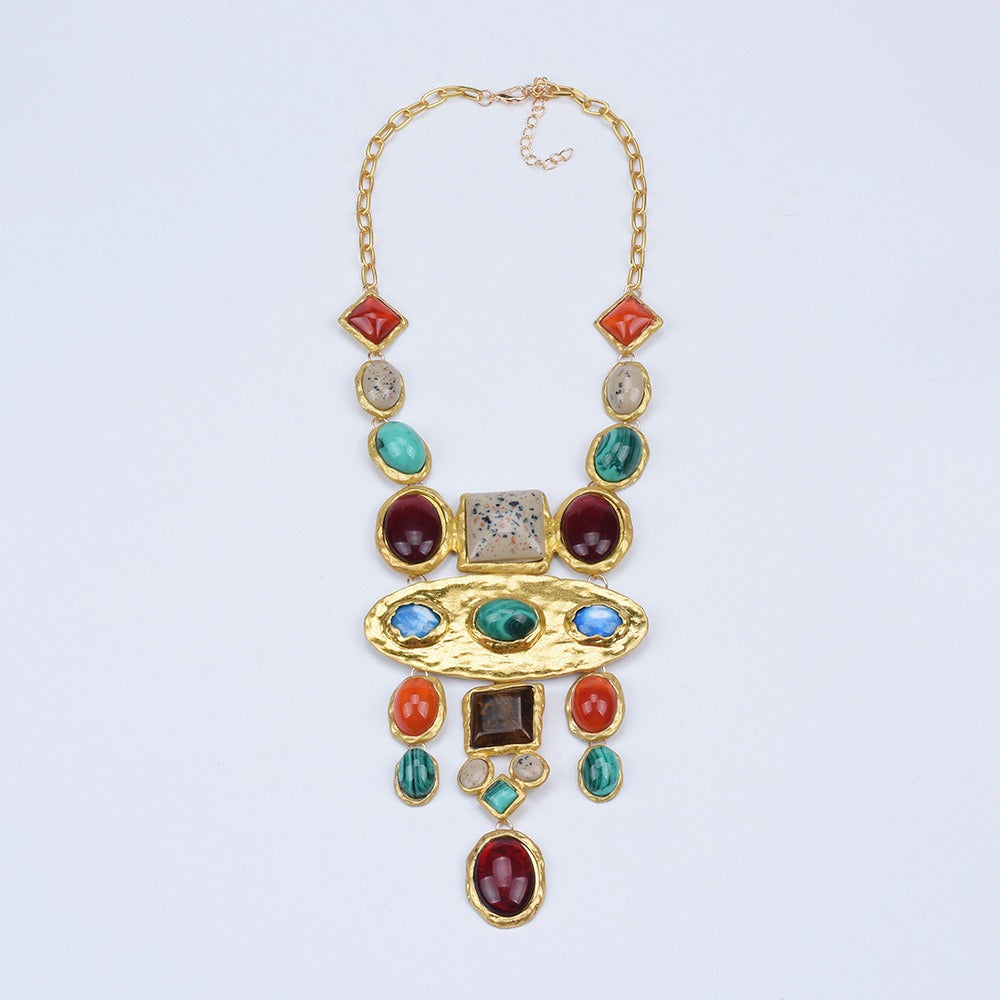 Vintage Geometric Gemstone Necklace