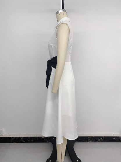 Contrast Bow Detail Midi Dress