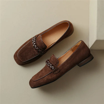 Woven Strap Round Toe Loafers