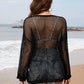 Openwork Dropped Shoulder Long Sleeve Cover-Up