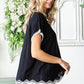 First Love Full Size Contrast Wavy Crochet Drop Shoulder Knit Top