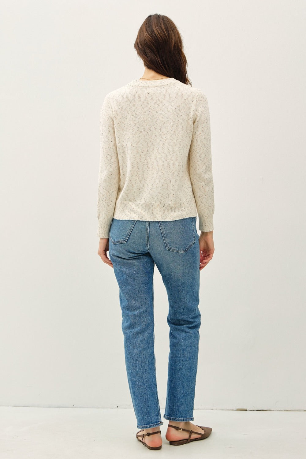 Heathered Round Neck Long Sleeve Sweater