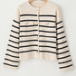 Striped Button Up Round Neck Cardigan