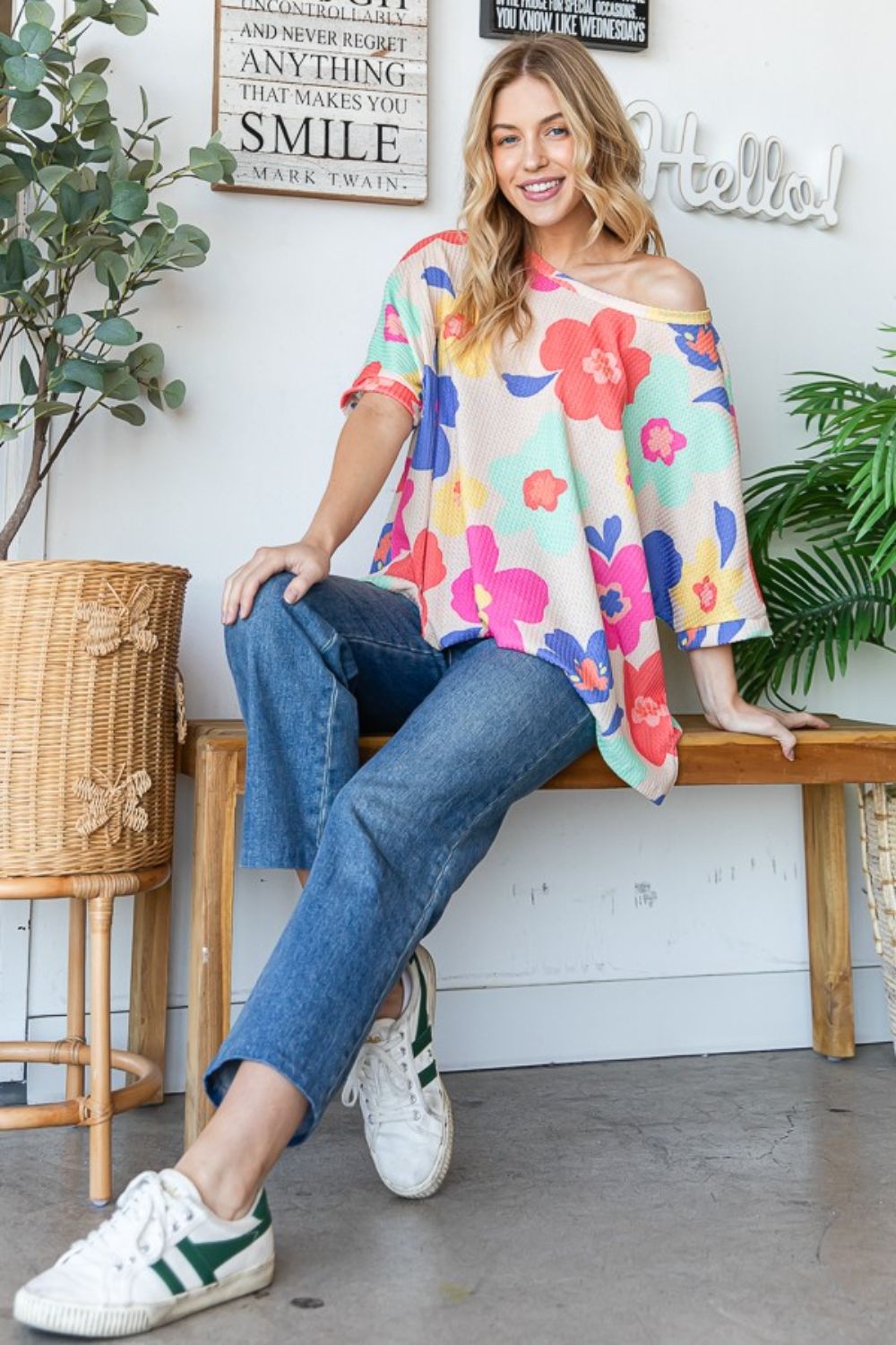 Floral Waffle Oversize T-Shirt