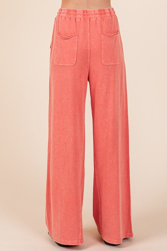 Mineral Wash French Terry Drawstring Wide Leg Pants