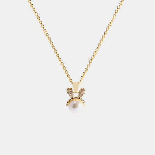 Titanium Steel Inlaid Zircon Pearl Pendant Necklace