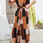 Color Block V-Neck Top and Wide Leg Pants Set