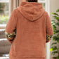 Plus Size Leopard Kangaroo Pocket Long Sleeve Hoodie