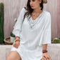 Plus Size Lace Detail Tie Neck Three-Quarter Sleeve Mini Dress