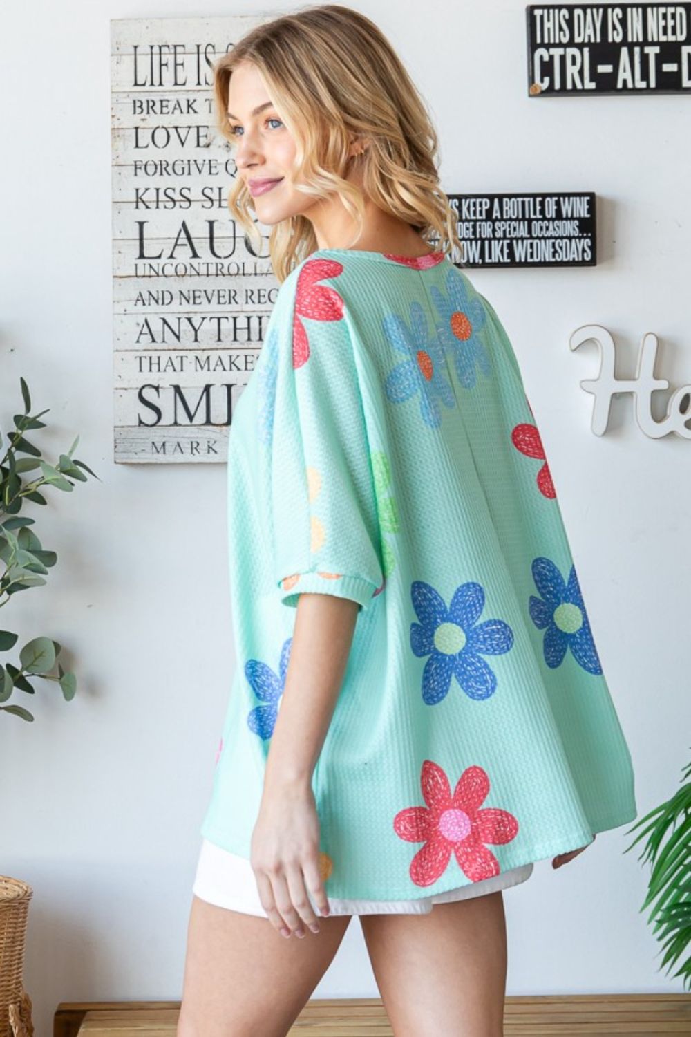 Floral Waffle Oversize T-Shirt