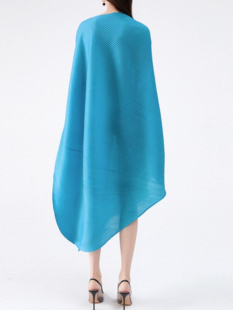 Miyake Pleated Asymmetrical Hem Midi Dress