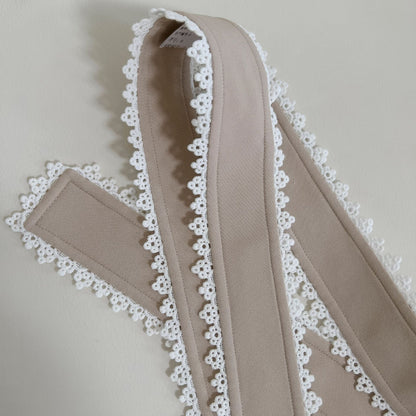 Contrast Lace Trim Double-Breasted Trench Coat