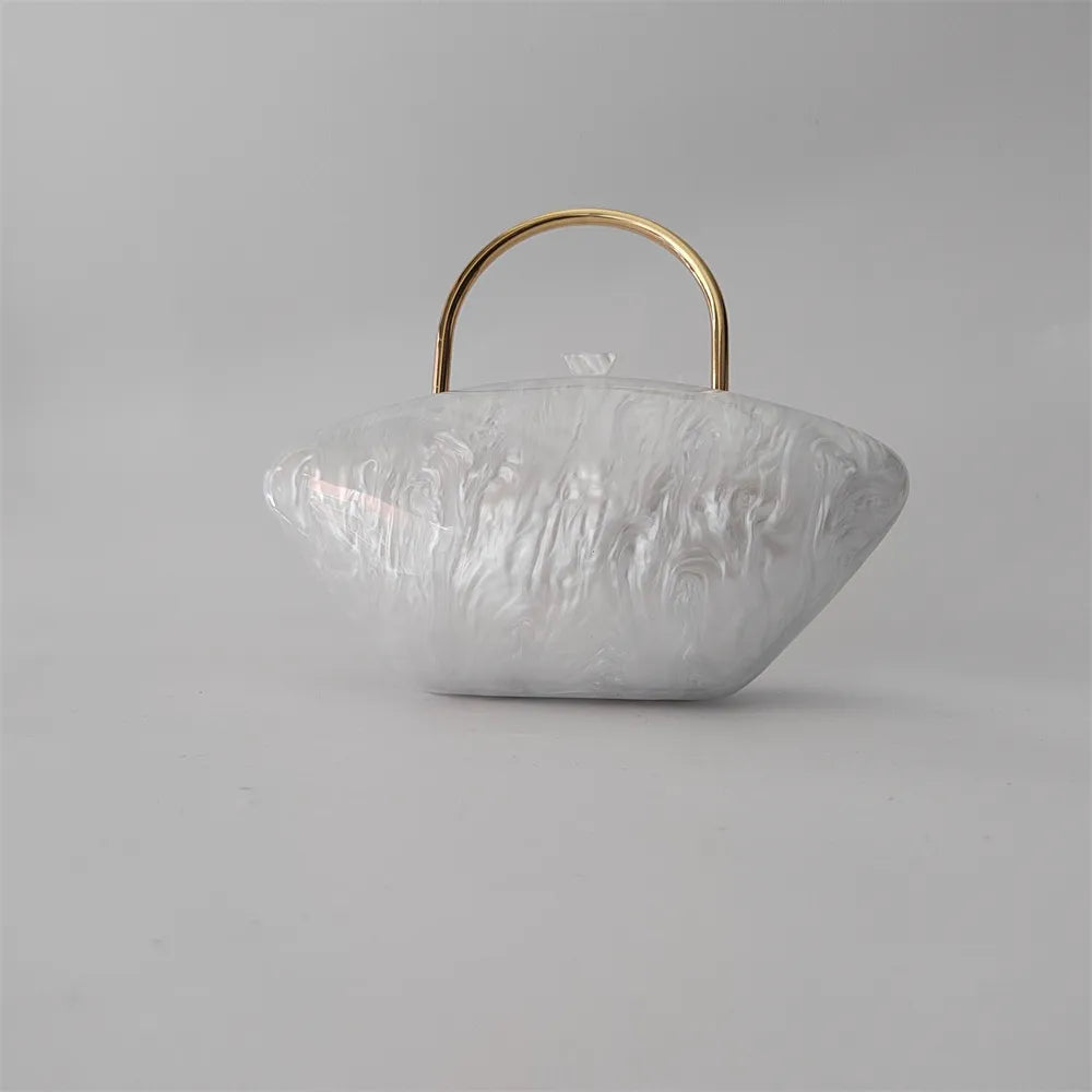 Iridescent Pearl Shell Acrylic Clutch Bag