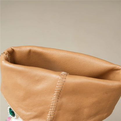 Brocade Pointed Toe Block Heel Boots