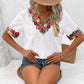 Eyelet Embroidered V-Neck Short Sleeve Blouse