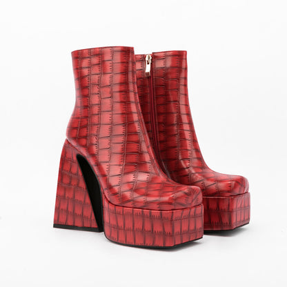 Square Toe Animal Pattern Chunky Heel Boots