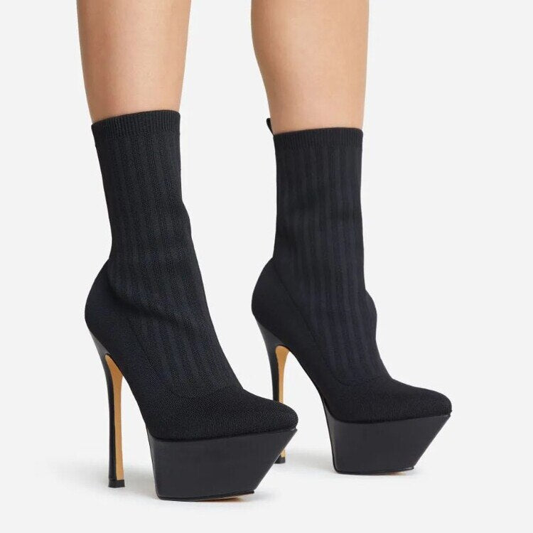 Pointed Toe Stiletto Heel Sock Boots