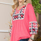 Celeste Full Size Houndstooth Front Yoke Balloon Sleeve Top