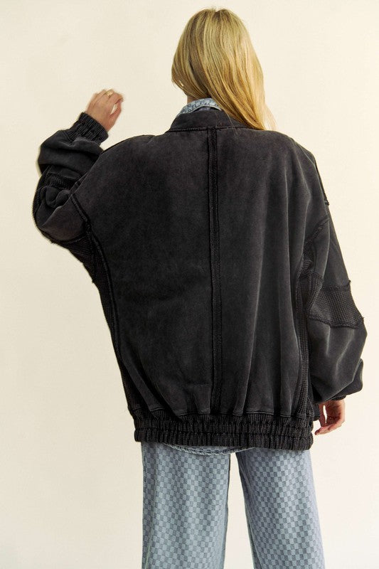 Exposed Seam Zip Up Dropped Shoulder Jacket