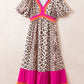 Full Size Leopard V-Neck Half Sleeve Maxi Dress