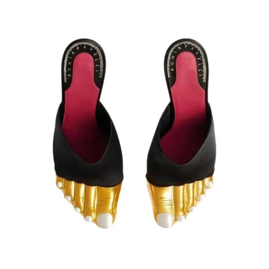 Gold Thumb Spliced High-Heel Sandals