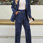 Leopard Lapel Collar Long Sleeve Blazer and Pants Set