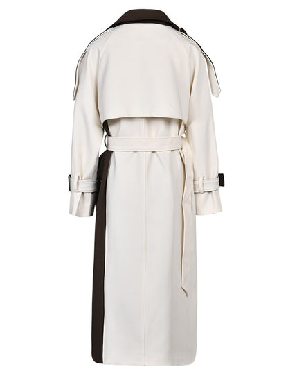 Color Block Lapel Collar Double-Breasted Trench Coat