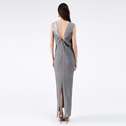 2pcs Miyake Pleated Jacket & Maxi Dress with Belt