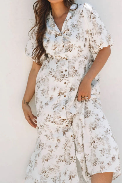 Printed Button Front Puff Sleeve Dress
