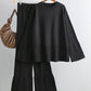 Slit Round Neck Long Sleeve Top and Drawstring Pants Sweater Set