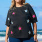 Plus Size Star Round Neck Half Sleeve T-Shirt