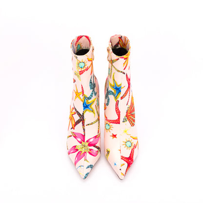 Ocean Dream Printed Pointed Toe Ankle Boots