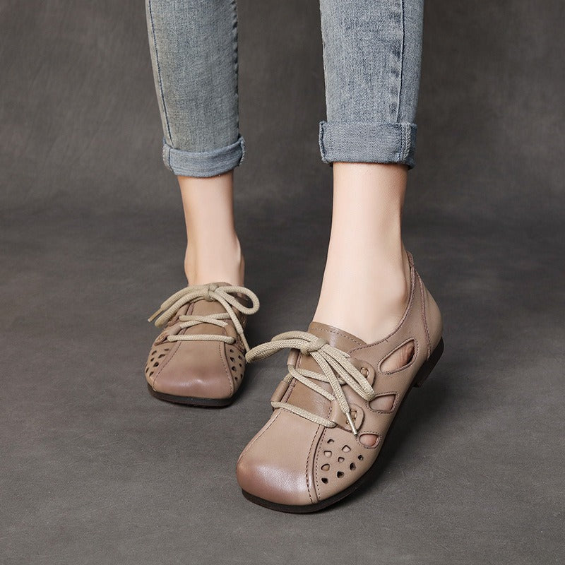 Hollow Out Round Toe Lace-Up Shoes