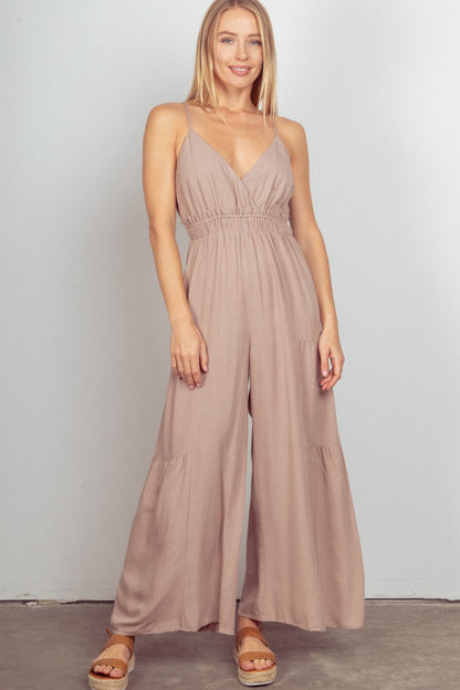 Sleeveless Ruched Wide Leg Jumpsuit