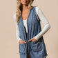 Braided Trim Open Front Denim Vest