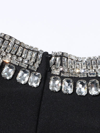 Rhinestone Turtleneck Long Sleeve Bandage Dress